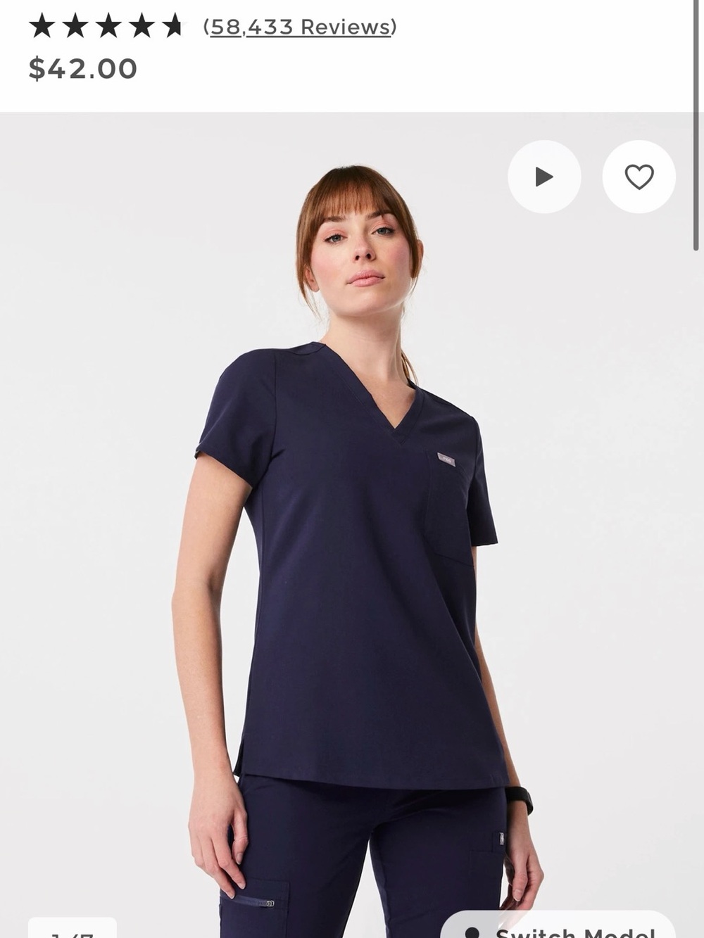 Figs Navy V-Neck Scrub Top - Women's